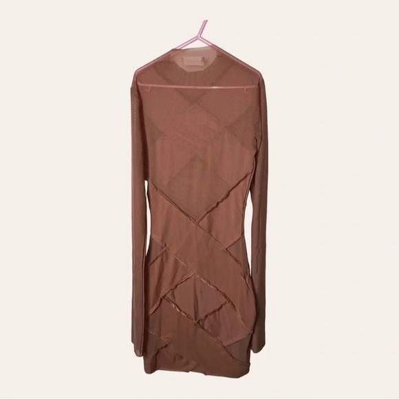 Grayscale XS Brown Bandage Mesh Mini Dress Long Sleeve Party‎ Cocktail - Picture 8 of 10